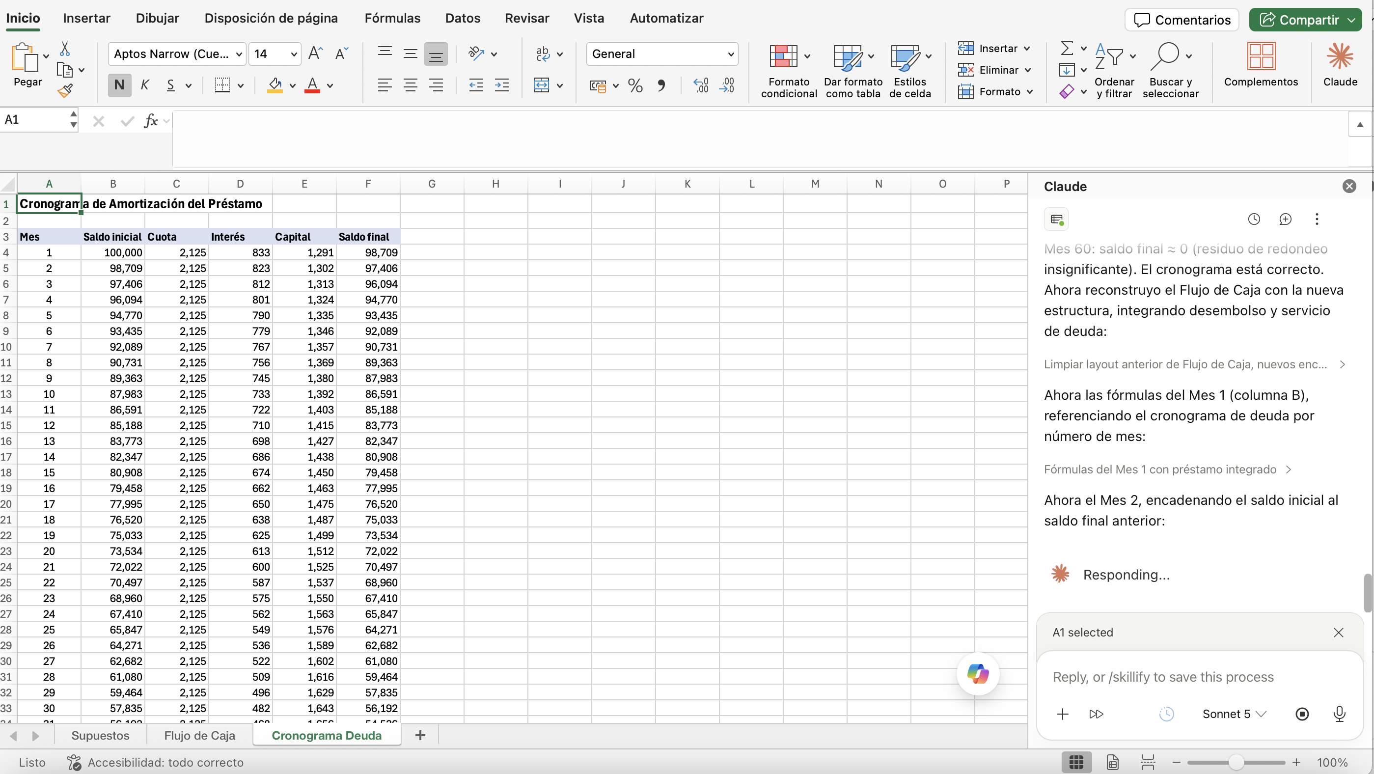Deuda con Claude en Excel