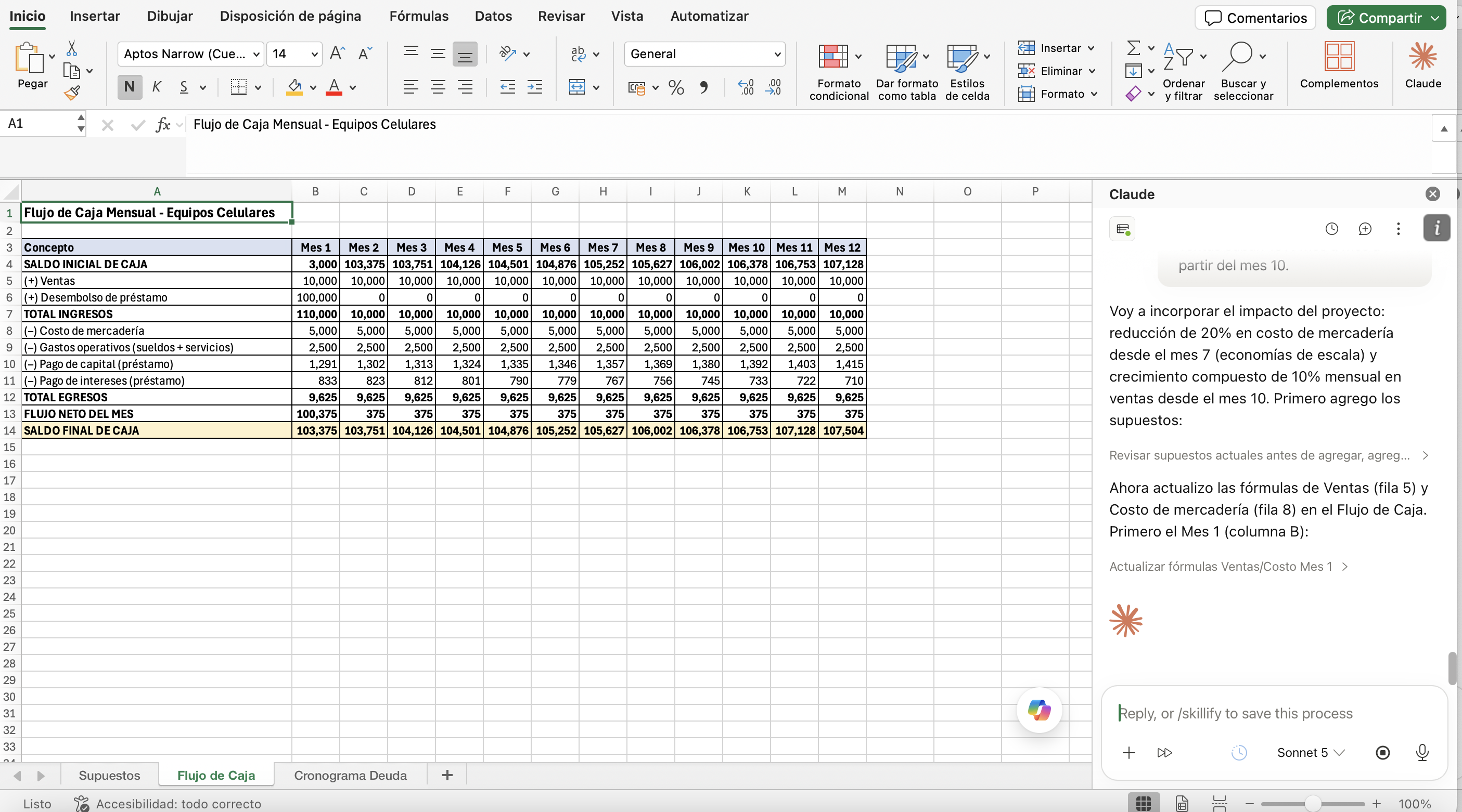 Inversion con Claude en Excel